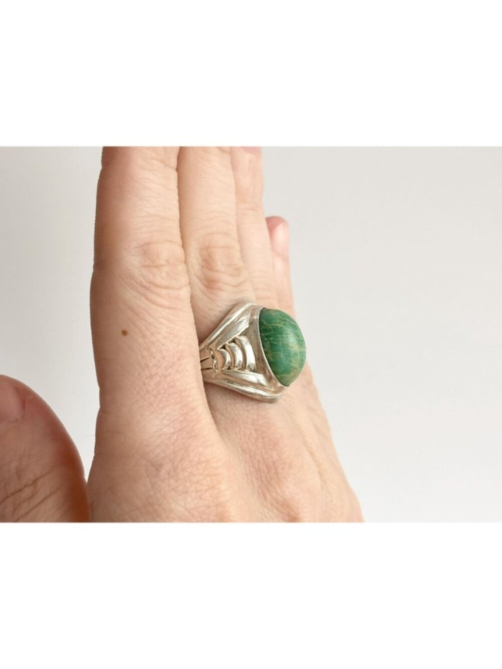 Amazonite Green Gemstone Solitaire Sterling Silver 925 Vintage Ring - sz 6.75 - Picture 14 of 16